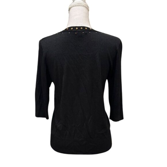 DKNY Button up short sleeves studded sweater.  Black. Large - Picture 4 of 11
